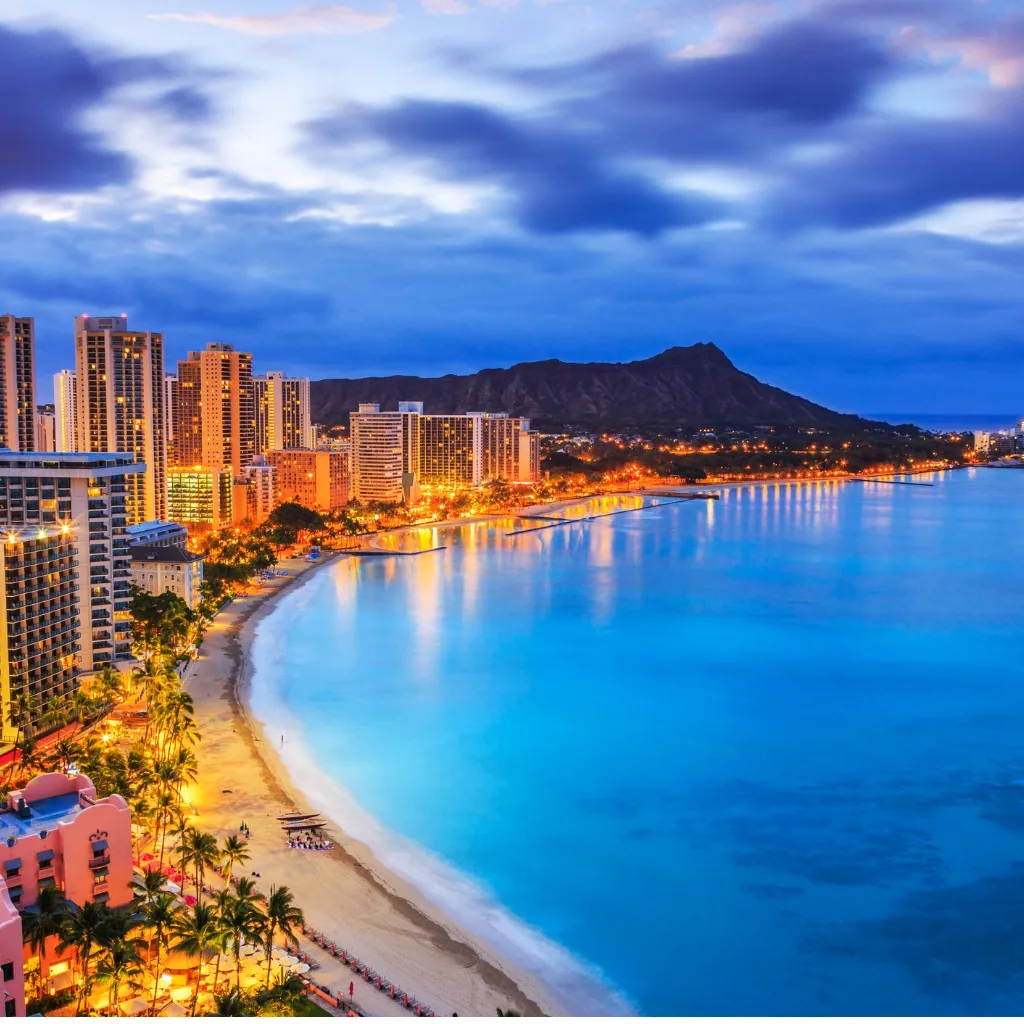 Downtown Honolulu and the Waikiki coastline seen from above