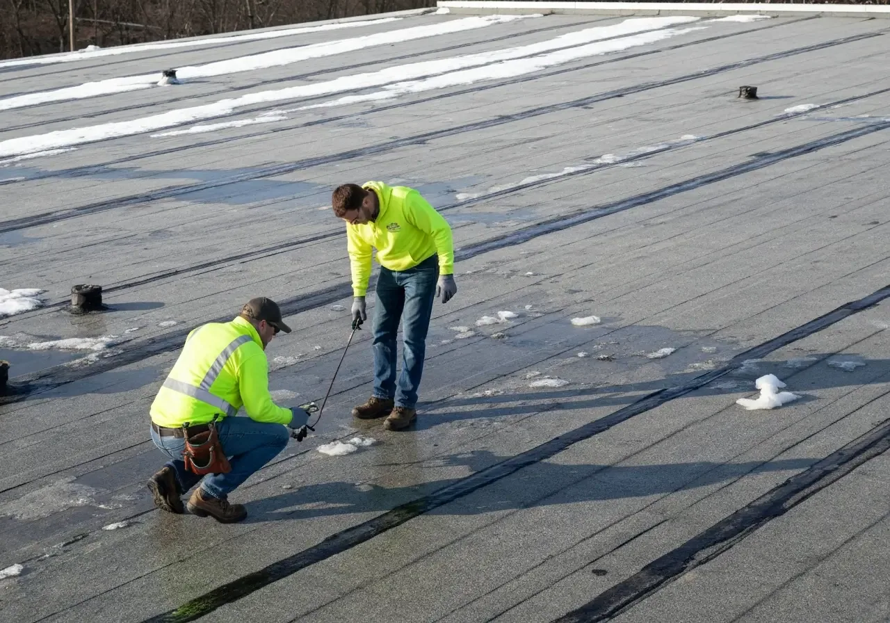 Crew repairing a commercial roof